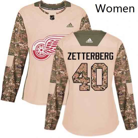 Womens Adidas Detroit Red Wings 40 Henrik Zetterberg Authentic Camo Veterans Day Practice NHL Jersey